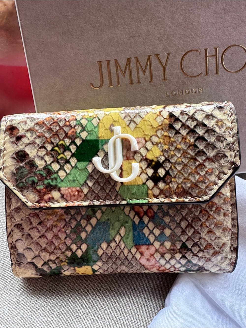 Jimmy Choo Multicolor Python Print Mini Wallet with JC Logo - Picture 2 of 5